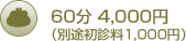 60分 4,000円（別途初診料1,000円）