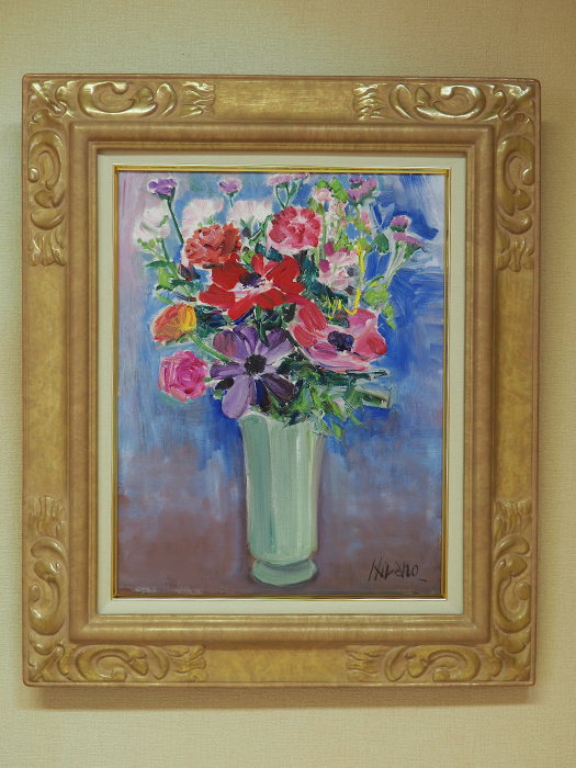 油彩画　　平野雪夫　「アネモネ」<br />
サイズ 縦58.5cm×横49.0cm